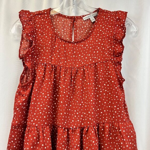 Moa Moa Women’s Sleeveless Ruffle Blouse Cinnamon/White Polka Dot Small - Picture 2 of 9